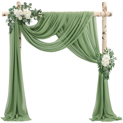 Wedding Arch Draping Fabric 4 Panels 20Ft Length x 28" Width Sage Green Arch Drapes Chiffon Fabric Sheer Curtains Backdrop for Party Bridal Decorations Wedding Ceremony Ceiling Stage Reception Decor