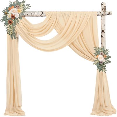 4 Panels Wedding Arch Draping Fabric 20Ft Length x 28" Width Champagne Arch Drapes Chiffon Fabric Sheer Curtains Backdrop for Party Bridal Decorations Wedding Ceremony Ceiling Stage Reception Decor
