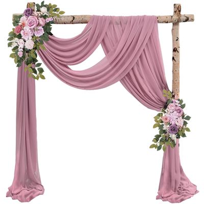 Dusty Rose Wedding Arch Draping Fabric 4 Panels 20Ft Length x 28" Width Arch Drapes Chiffon Fabric Sheer Curtains Backdrop for Party Bridal Decorations Wedding Ceremony Ceiling Stage Reception Decor