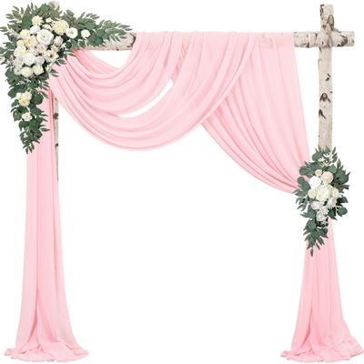 2 Panels Wedding Arch Draping Fabric 20Ft Length x 28" Width Light Pink Arch Drapes Chiffon Fabric Sheer Curtains Backdrop for Party Bridal Decor Wedding Ceremony Ceiling Stage Reception Decorations