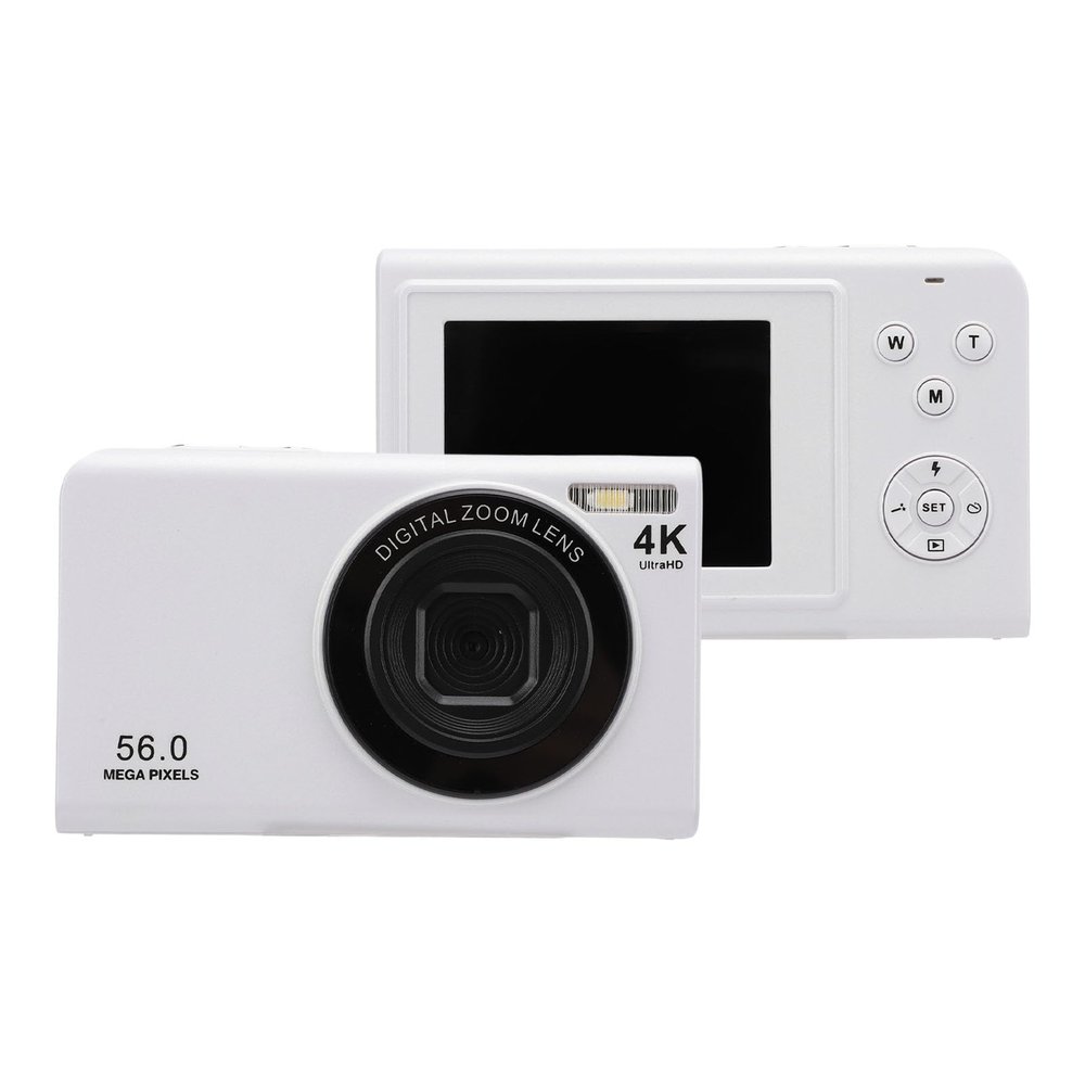 Yunseity Digital Camera 56MP 4K Autofocus 16x Digital Zoom,2.4 Inch Screen Portable Vlogging Camera with Fill Light,for Video Recording (White)