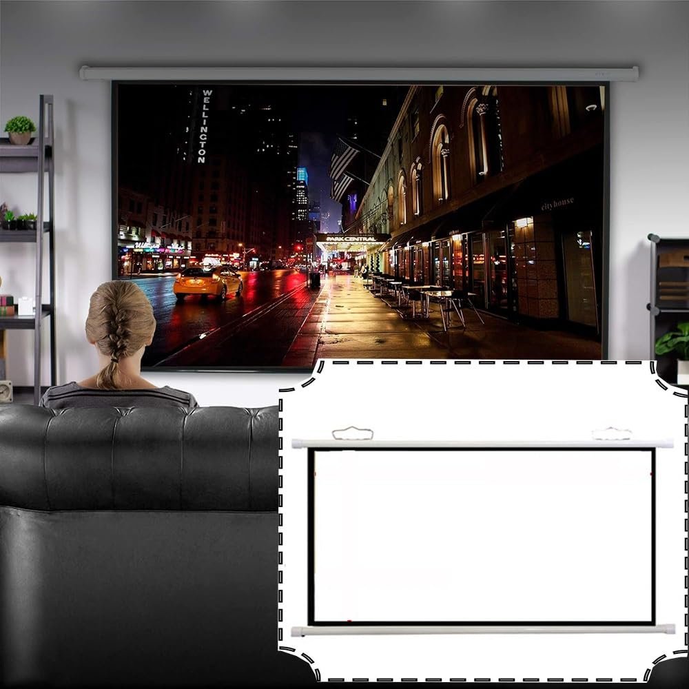 ZYXQQJ 40" 50" 60" Projector Screen Manual Pull Down HD Screen 16:9 Wall Mounted Ceiling Projection Movie Screen, Quick Assembly(16:9,50inch)