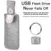 CaSZLUTION Microfiber Leather USB Flash Drive Case - Anti Lost USB Flash Drive Holder Protective Cover with Keychain, Small Portable Storage Carrying Case for USB Flash Drives (1PC, Shining Silver) view 3