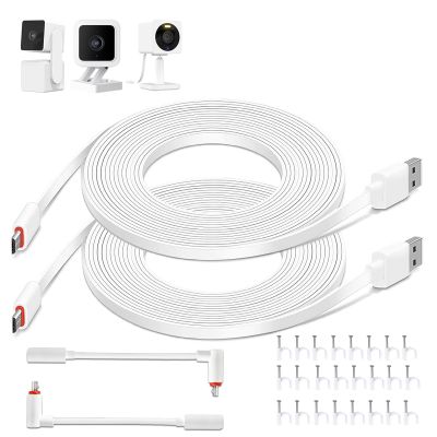 LFFW 20 FT Camera Extension Cable for Wyze Cam v3/v4, Wyze Cam Pan v3, Wyze OG, Wyze Cam v3 Pro, Long Micro USB Cable (Not for Battery Cam) Flat Wyze Camera Cord with L-Shaped Connector(2 Pack)