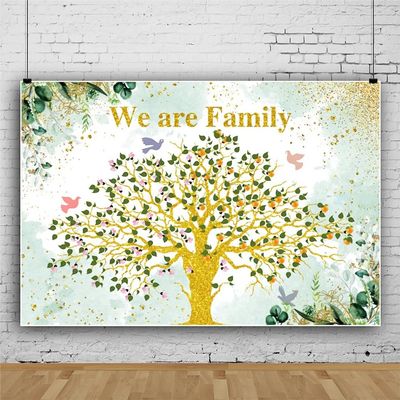 Pnylzzyxh Family Reunion Golden Family Tree Backdrop 15x8ft, Gold Glitter, Vinyl