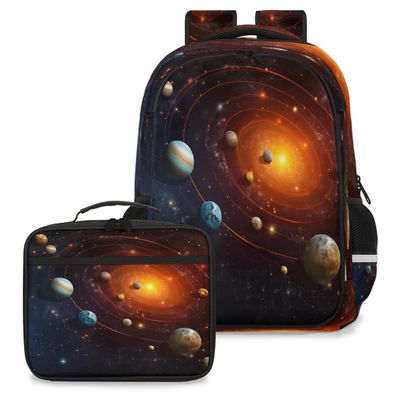 Backpack with Lunch Box Travel Backpack Universe Space Lunch Bag & Laptop Backpack Bookbag Insulated Lunchbox Freezable Lunch Bag Waterproof Daypack
