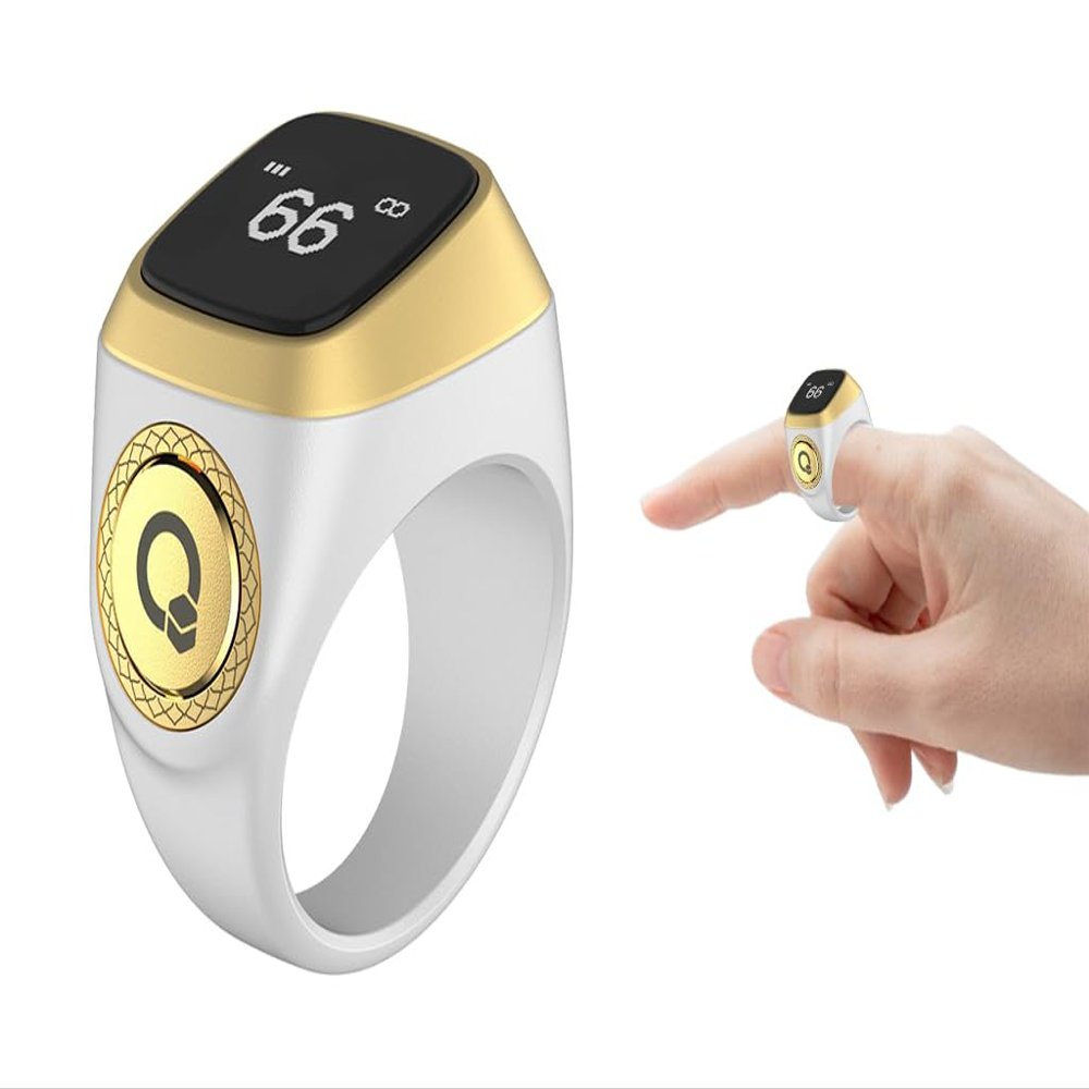 Hitopin Smart Ring Counter, Smart Tasbih Zikr Ring, Muslim Islamic Prayer Smart Rings,Tasbih Counter Smart Ring, Digital Electronic Smart Tally Counter, Tasbeeh Smart Counter for Prayer (White,20mm)