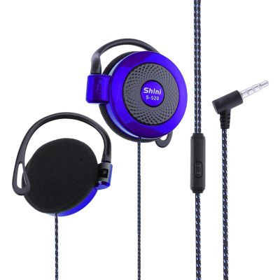 S-520 Ear Hook Headphones - Wired Clip-, 3.5mm Earbuds, Blue, Adult Sports Earphones