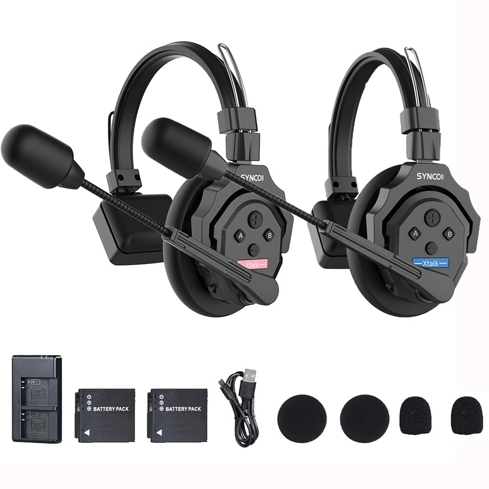 BAFONGCINE SYNCO XTalk X2 Wireless Headset Intercom System,2.4GHz Full Duplex 350M/1148FT Real-time Monitoring,20-Hour Battery Life Telephone Headsets for 2-Person Team Communication