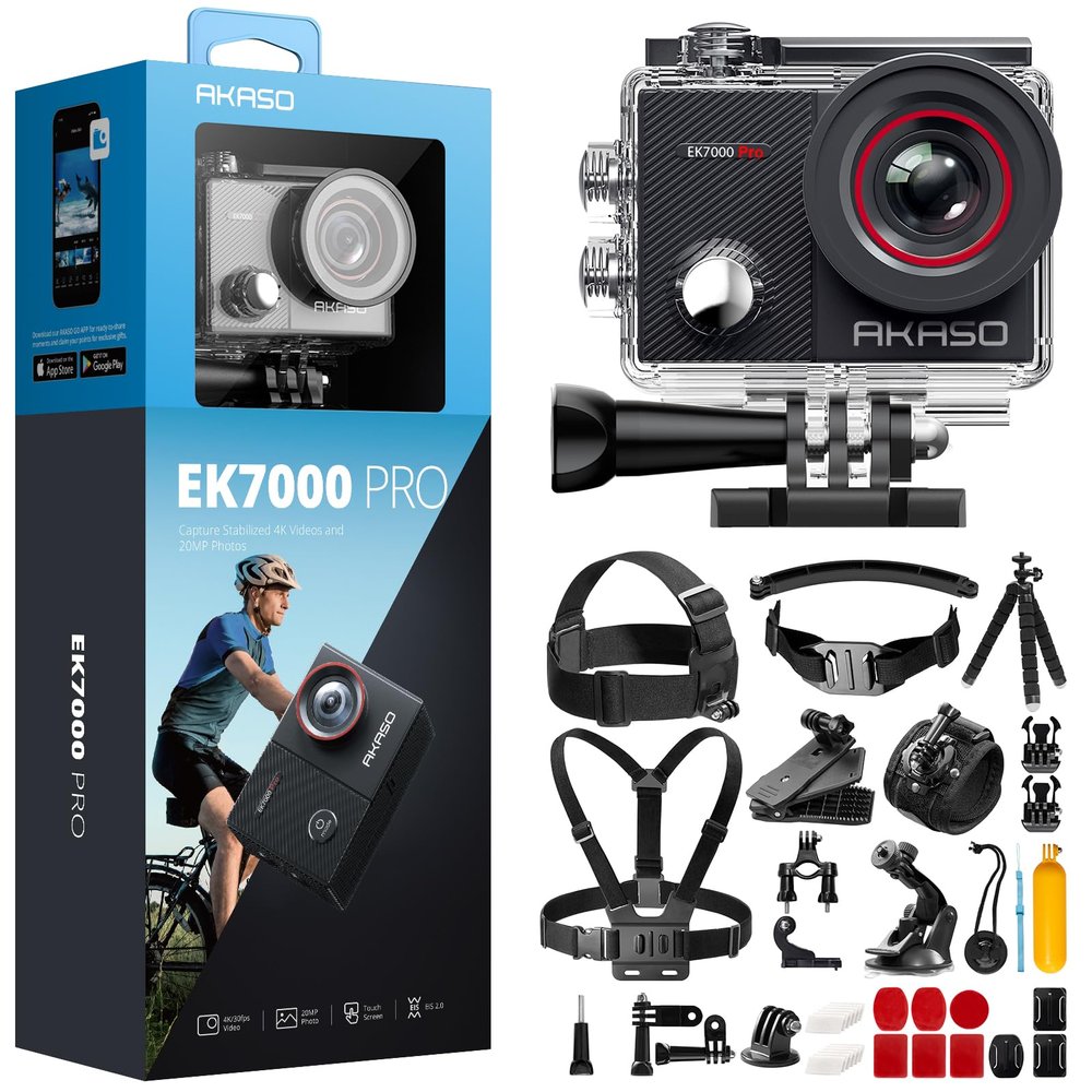 AKASO EK7000 Pro Action Camera and 42 in 1 Action Camera Accessories Kit Bundle