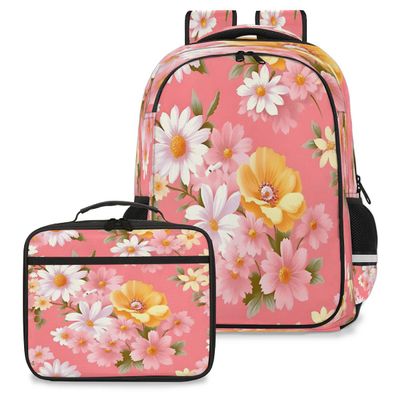 Backpack with Lunch Box Travel Backpack Daisy Plant Lunch Bag & Laptop Backpack Bookbag Insulated Lunchbox Freezable Lunch Bag Waterproof Daypack