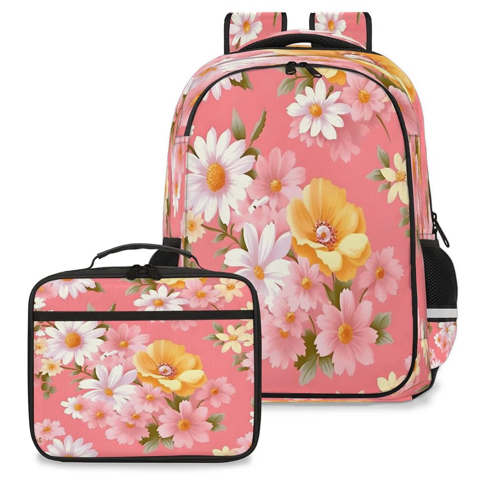 Backpack with Lunch Box Travel Backpack Daisy Plant Lunch Bag & Laptop Backpack Bookbag Insulated Lunchbox Freezable Lunch Bag Waterproof Daypack
