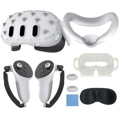 Coyktonty Silicone Cover Set for Meta Quest 3 VR Headset, 2 Controller Grips Silicon Cover+5 VR Sweat mask+VR Headset Protector+Lens Protection Cover+Eye mask+2 Button Cover+Cleaning Cloth (White)