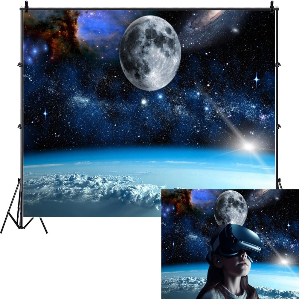 10x6.5ft Outer Space Universe Backdrop Galaxy Moon Earth Surface Photography Background Planet Stars Kids Birthday Party Portrait Decorations Newborn Baby Shower Cosmos Photo Booth Props