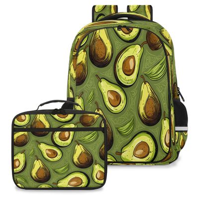 Backpack with Lunch Box Travel Backpack Avocado Lunch Bag & Laptop Backpack Bookbag Insulated Lunchbox Freezable Lunch Bag Waterproof Daypack