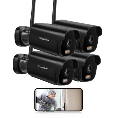 LaView 4K Outdoor Security Cameras,8MP HD Cameras for Home Security with AI Human Detection,IP65 Waterproof,2-Way Talk,Clear Night Vision,2.4G WiFi,SD Card Slot&US Cloud Storage,Work with Alexa(4pcs)