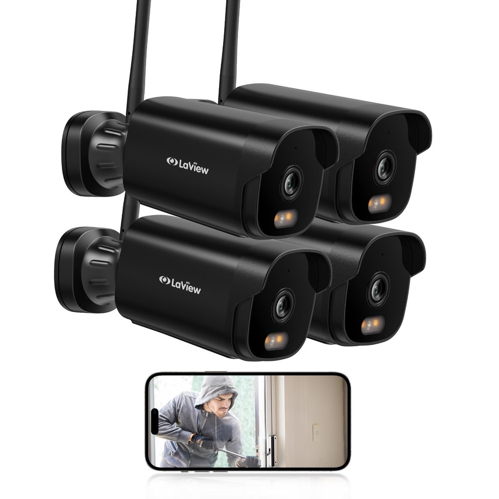 LaView 4K Outdoor Security Cameras,8MP HD Cameras for Home Security with AI Human Detection,IP65 Waterproof,2-Way Talk,Clear Night Vision,2.4G WiFi,SD Card Slot&US Cloud Storage,Work with Alexa(4pcs)