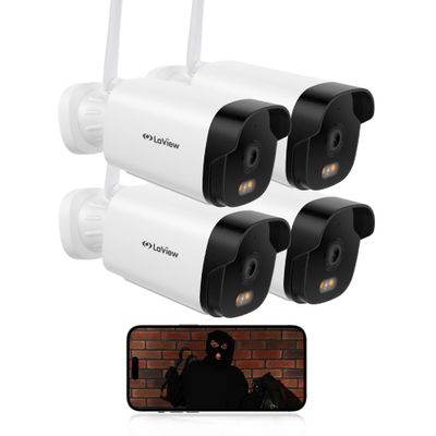 LaView 4K Outdoor Security Cameras,8MP HD Cameras for Home Security with AI Human Detection,IP65 Waterproof,2-Way Talk,Clear Night Vision,2.4G WiFi,SD Card Slot&US Cloud Storage,Work with Alexa(4pcs)