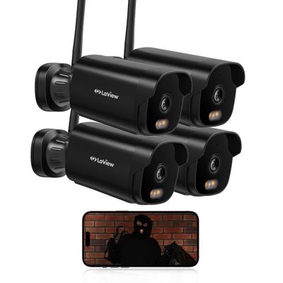 LaView Outdoor Security Cameras 3K 5MP HD,Cameras for Home Security with AI Human Detection,IP65 Waterproof,2-Way Talk,Clear Night Vision,2.4G WiFi,SD Card Slot&US Cloud Storage,Work with Alexa(4pcs)