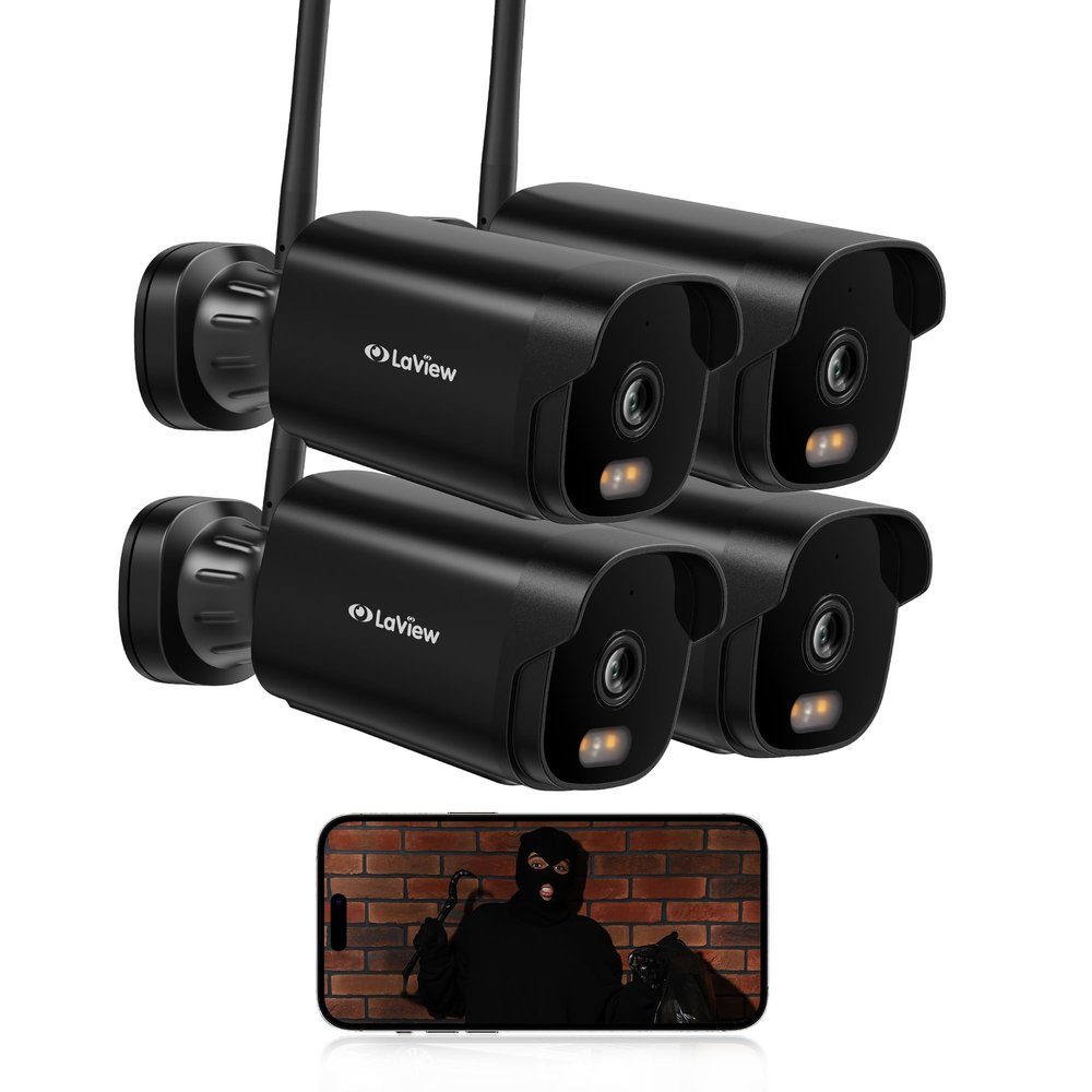 LaView Outdoor Security Cameras 3K 5MP HD,Cameras for Home Security with AI Human Detection,IP65 Waterproof,2-Way Talk,Clear Night Vision,2.4G WiFi,SD Card Slot&US Cloud Storage,Work with Alexa(4pcs)