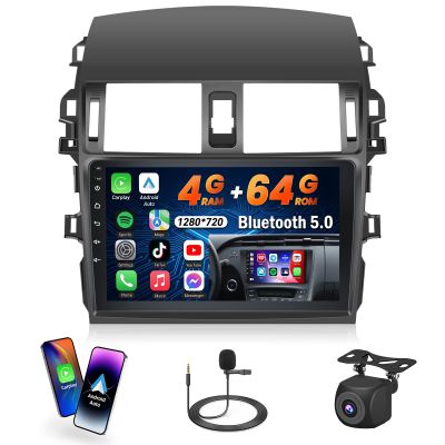 [4+64G] Car Radio for Toyota Corolla 2009 2010 2011 2012 2013, 9 inch 1280 * 720 Touch Screen for Corolla Car Stereo with Carplay, 32EQ, Bluetooth5.0, 5GHz WiFi, GPS Navigation, FM/RDS