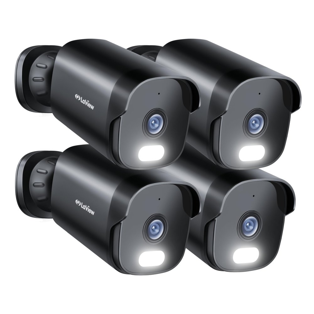 LaView 5MP Security Camera Outdoor with Color Night Vision,3K Wired Cameras for Home Security,IP65 Waterproof Camera, 24/7 Live Video,2 Way Talk,Cloud Storage/SD Slot,Compatible with Alexa(4 Pack)