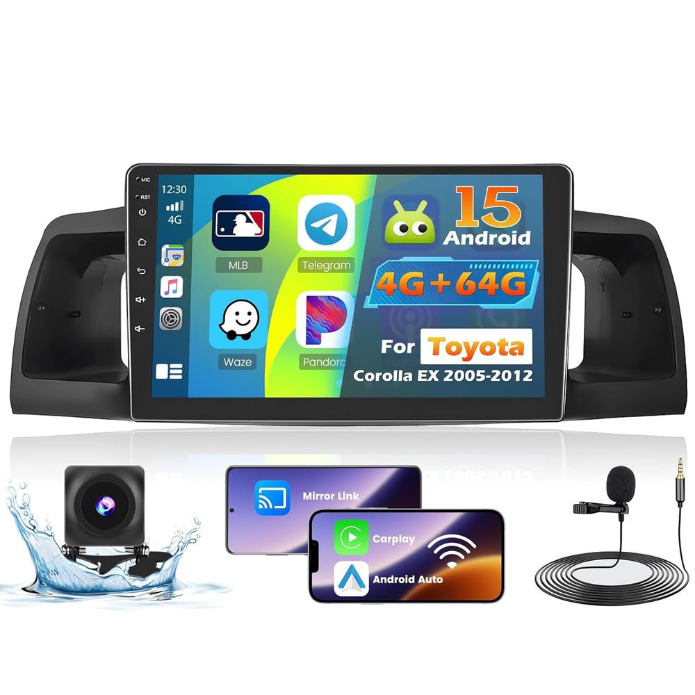 4+64G Car Radio for Toyota Corolla EX 2005 2006 2007 2008 2009 2010 2011 2012, 9" Touch Screen for Corolla Car Stereo Upgrade Carplay Android Auto with 32EQ Bluetooth5.0 1280 * 720 Resolution