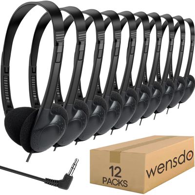 Wensdo 12 Pack Kids Headphones Bulk for Classroom School Students, Durable Wholesale Class Set Headphones for Kids Children Toddler Teen Boys Girls (HY857,12 Black)