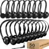 Wensdo 50 Pack Classroom Headphones Bulk for School Kids Students, Wholeslae Wired Durable Earphones Class Set for Children Toddler Teens Boys Girls and Adult (HY857,50 Black) view 1