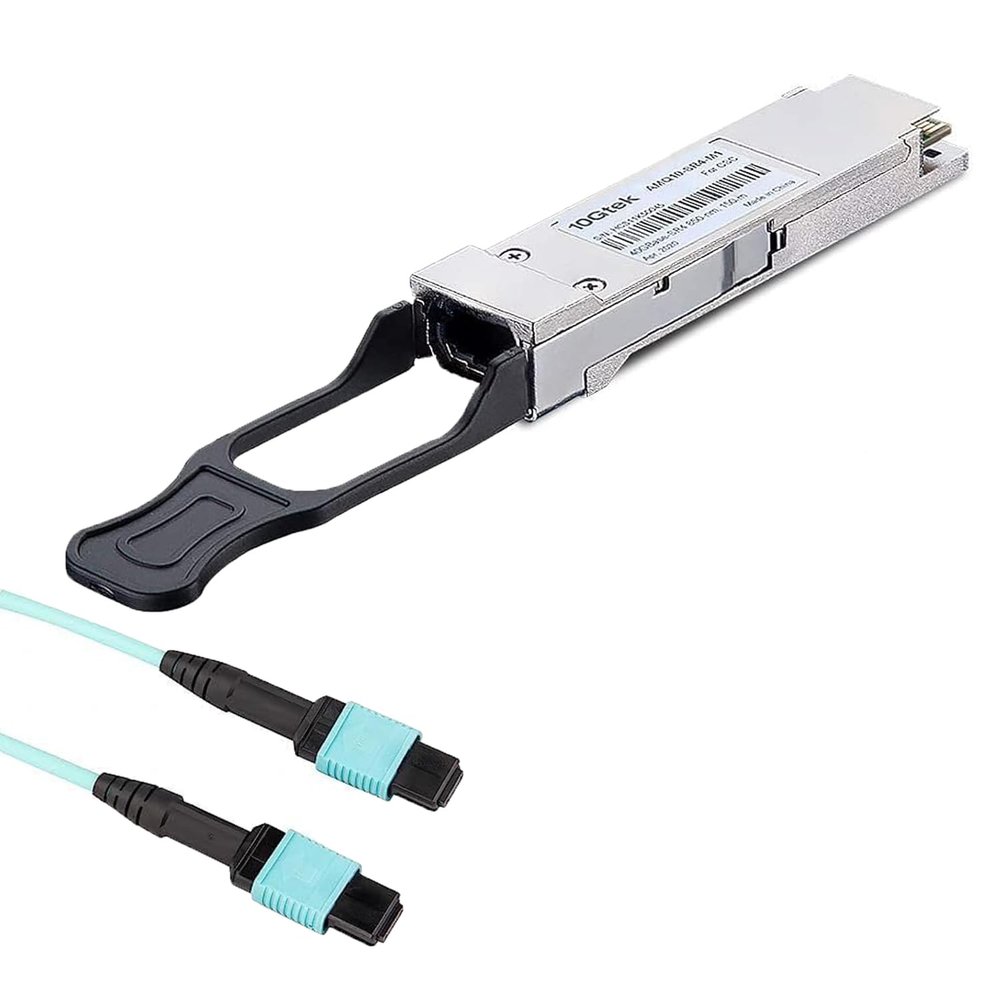 10Gtek 1 Pack of 40 Gigabit QSFP+ MPO Multi Mode Transceiver for Juniper QFX-QSFP-40G-SR4 and 1 Pack of 7-Meter MPO to MPO OM4 Multimode Fiber Jumper Patch Cord