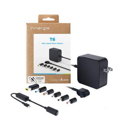 Innergie T6 65W Universal Laptop Charger Power Adapter with 100W C-Converter Cable - Compatible with Most Laptop Brands and USB-C Devices. (Delta Electronics)