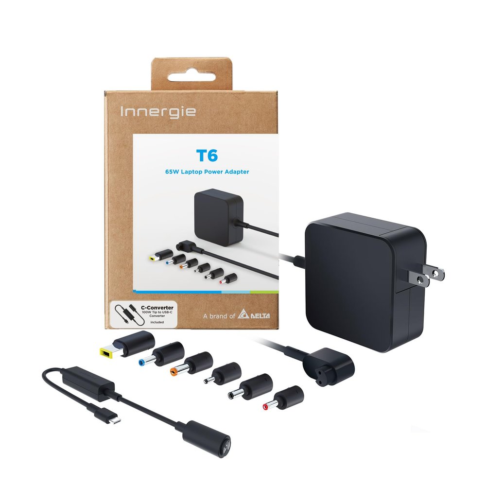 Innergie T6 65W Universal Laptop Charger Power Adapter with 100W C-Converter Cable - Compatible with Most Laptop Brands and USB-C Devices. (Delta Electronics)