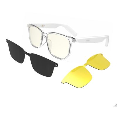 CatXQ Smart Bluetooth Glasses for Men Women | Auto Switch | Blue Light Blocking & Polarized Sunglasses & Night Vision Lens - White