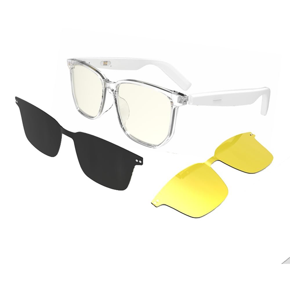 CatXQ Smart Bluetooth Glasses for Men Women | Auto Switch | Blue Light Blocking & Polarized Sunglasses & Night Vision Lens - White