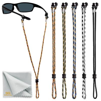 SIGONNA Eyeglasses String Holder Strap Cord - Eyeglass Chain for Men Women - Glasses Lanyard Holders Around Neck - Sports Eye Glass Straps Sunglass Retainer - 5 Cords Brown