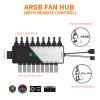 TUMMASTER,Y-09,ARGB Fan HUB, 9-Port 4 Pin PC Fan Controller, 5V-3Pin ARGB Fan Hub, Magnetic Suction, SATA Power Input,RF Remote ,Controller Support 9 ARGB PWM Fans Splitter,LED Light, Black view 4