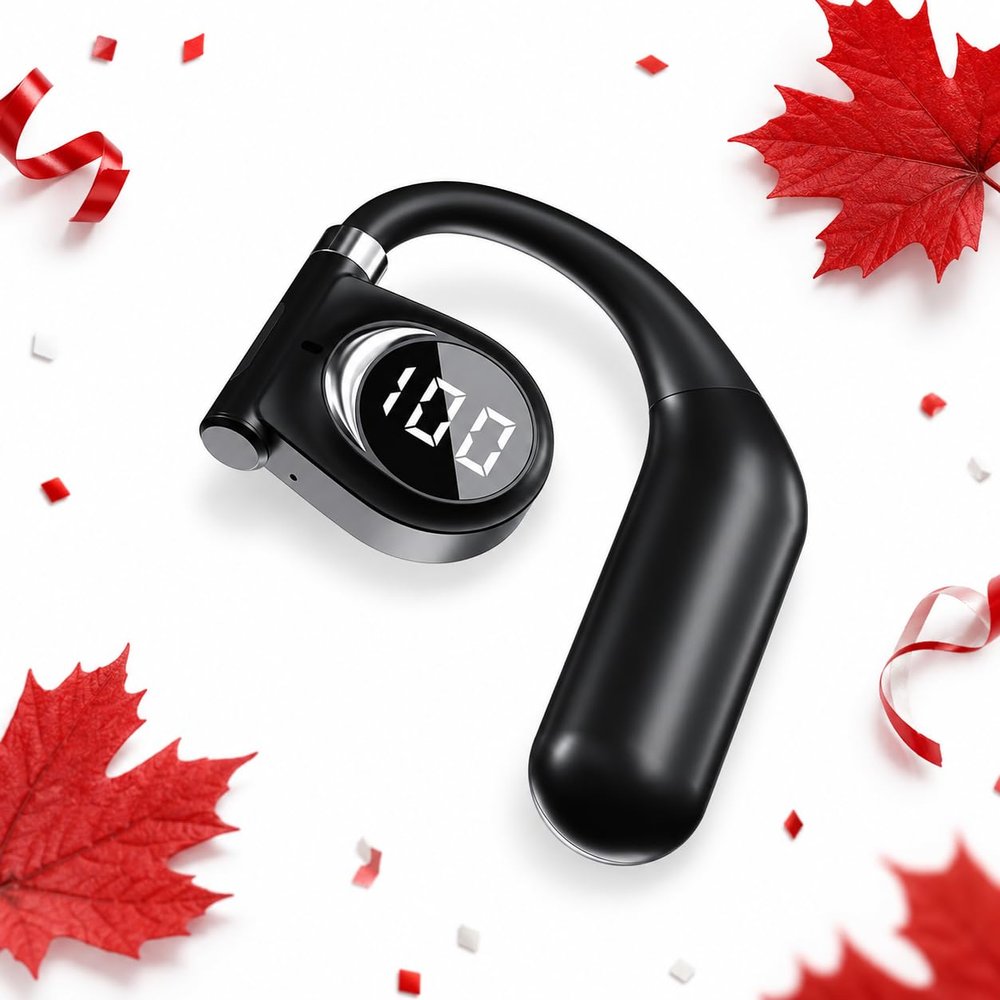 CCICITA Single Earphone, K1 Open-Ear Bluetooth 5.3 Headphone, 14 Hours Playback, 13MM Drivers, LED Digital Display, Music & Gaming Mode Low Latency, Safety and Comfort(Single for Left Ear)