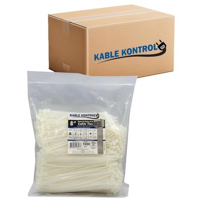 Kable Kontrol Cable Zip Ties Natural White 10,000 Pcs 8 Inch, 50 Lbs Tensile Strength, Bulk Pack, Self-locking Natural Nylon Clear Plastic Wire Ties wraps for Indoor or Outdoor Use