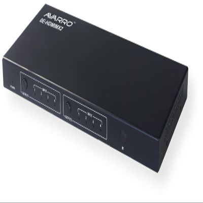 Avarro 0E-HDMIMX2 HDMI Switcher; 4 Inputs, 2 Outputs; IR Remote Control; 4K Ultra HD and HDCP 2.2 Compliant; 4K/UHD Capability at 60Hz; 5VDC/1A Power Supply; for Residential and Commercial Use