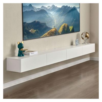TV Stand Modern Floating TV Stand with 2 Drawers and 2 Doors, 78.7''/86.6'' Wall-Mounted TV Console, Under TV Shelf with Storage for Living Room Bedroom, White TV Cabinet(200 * 30 * 18cm)