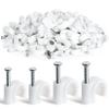 Cable Wire Clips - 100 Pcs White Cable Clips 8mm 10mm Wire Staples Wall Cables Management with Steel Nails Cord Holder for Wires, Ethernet, Cord Organization view 1