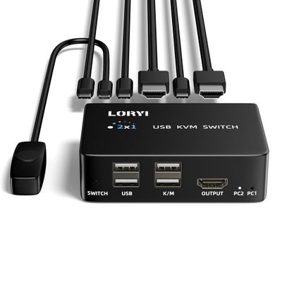 8K@60Hz HDMI KVM 2 Computers Share 1 Monitor 4 USB 2.0 Ports