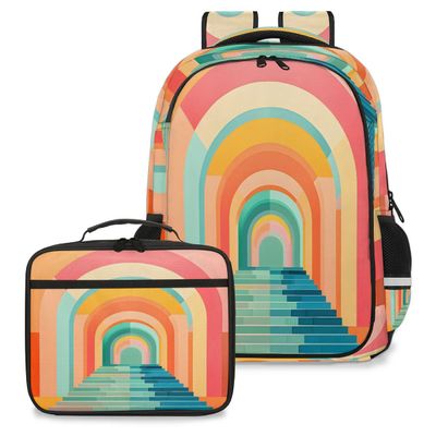 Backpack with Lunch Box Travel Backpack Abstact Rainbow Lunch Bag & Laptop Backpack Bookbag Insulated Lunchbox Freezable Lunch Bag Waterproof Daypack