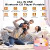 Portable CD Player with Bluetooth, Rechargeable Wireless Mini Desktop for Home with HiFi Speaker, Cute CD Player Remote Control, LCD Display, Supports CD/FM Radio/USB/AUX/Timer/Repeat, Pink view 2