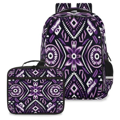 Backpack with Lunch Box Travel Backpack Geometric Flower Lunch Bag & Laptop Backpack Bookbag Insulated Lunchbox Freezable Lunch Bag Waterproof Daypack