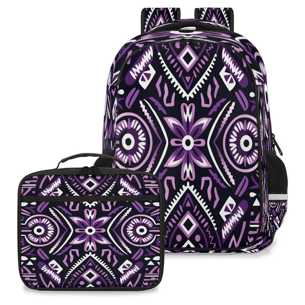 Backpack with Lunch Box Travel Backpack Geometric Flower Lunch Bag & Laptop Backpack Bookbag Insulated Lunchbox Freezable Lunch Bag Waterproof Daypack