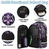 Backpack with Lunch Box Travel Backpack Geometric Flower Lunch Bag & Laptop Backpack Bookbag Insulated Lunchbox Freezable Lunch Bag Waterproof Daypack view 3