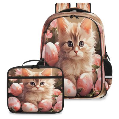 Backpack with Lunch Box Travel Backpack Cat Eggs Lunch Bag & Laptop Backpack Bookbag Insulated Lunchbox Freezable Lunch Bag Waterproof Daypack
