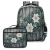 Backpack with Lunch Box Travel Backpack Retro Wooden Flower Lunch Bag & Laptop Backpack Bookbag Insulated Lunchbox Freezable Lunch Bag Waterproof Daypack view 1