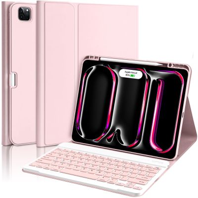 aMZCaSE for iPad Pro 13 inch Case with Keyboard (M5/M4) 2025/2024, Keyboard for iPad Pro 13 with Detachable Cover Case, Smart Sleep/Wake & Pencil Holder, Light Pink